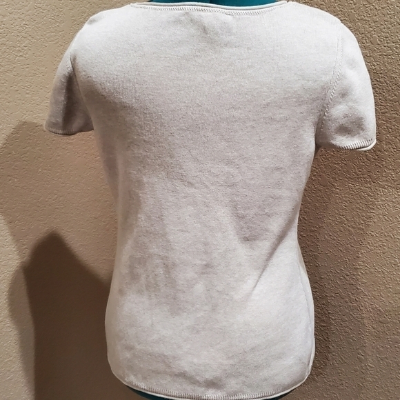 PERUVIAN CONNECTION 100% PIMA COTTON BEIGE SHORT SLEEVE SWEATER WOMEN MEDIUM - Picture 3 of 16